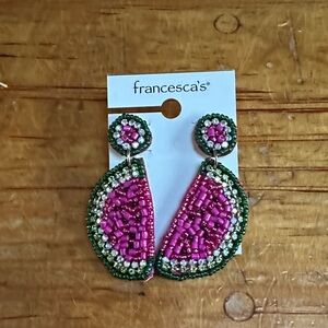 Francesca's Collections Pink and Green Beaded Watermelon Earrings